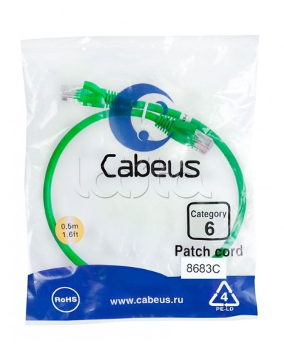 Патч-корд UTP, категория 6, 0.5 м, неэкранированный, зеленый Cabeus PC-UTP-RJ45-Cat.6-0.5m-GN в Стерлитамаке Патчкорды (медные) Pintop.ru