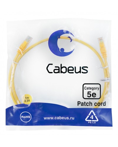 Патч-корд медный U/UTP кат.5е (1м) LSZH (желтый) Cabeus (PC-UTP-RJ45-Cat.5e-1m-YL-LSZH) в Стерлитамаке Патчкорды (медные) Pintop.ru