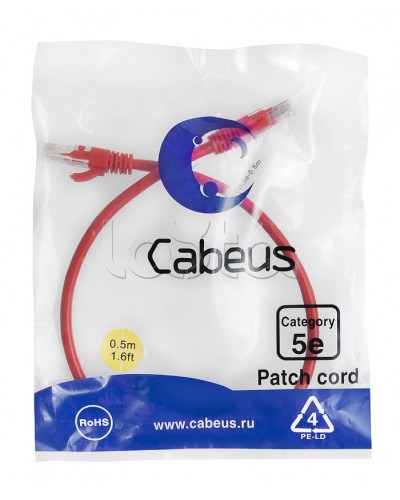 Патч-корд медный U/UTP кат.5е (0,5м) LSZH (красный) Cabeus (PC-UTP-RJ45-Cat.5e-0.5m-RD-LSZH) в Стерлитамаке Патчкорды (медные) Pintop.ru