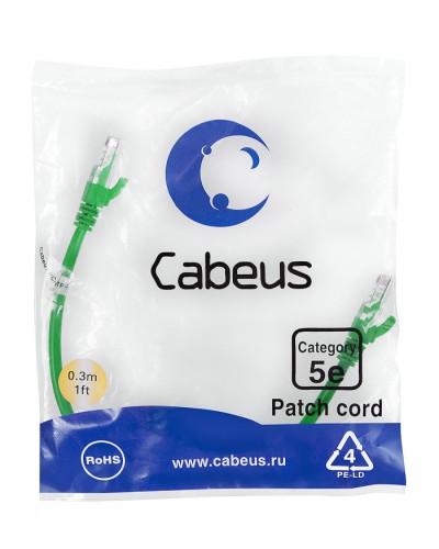 Патч-корд медный U/UTP кат.5е (0,3м) LSZH (зеленый) Cabeus (PC-UTP-RJ45-Cat.5e-0.3m-GN-LSZH) в Стерлитамаке Патчкорды (медные) Pintop.ru