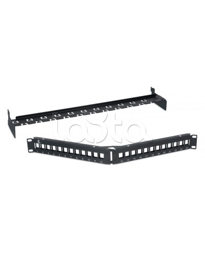 Патч-панель угловая модульная 19, 1U, 24 порта RJ-45, для неэкранированных модулей, с задним кабельным организатором (без модулей) Cabeus PLB-24-CON в Стерлитамаке Патч панель Pintop.ru