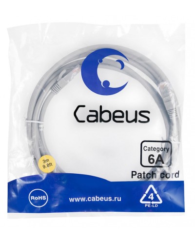 Шнур коммутационный 2xRJ-45/8P8C U/UTP кат.6a (3 м) Cabeus PC-UTP-RJ45-Cat.6a-3m-LSZH в Стерлитамаке Патчкорды (медные) Pintop.ru