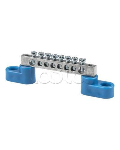 Шина 0 N (6x9мм) 8 отв. цинк 2 синих угловых изолятора EKF (sn1-63-08-2) в Стерлитамаке Аксессуары для стоек и шкафов Pintop.ru