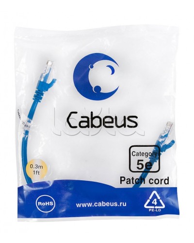 Патч-корд медный U/UTP кат.5е (0,3м) LSZH (синий) Cabeus (PC-UTP-RJ45-Cat.5e-0.3m-BL-LSZH) в Стерлитамаке Патчкорды (медные) Pintop.ru