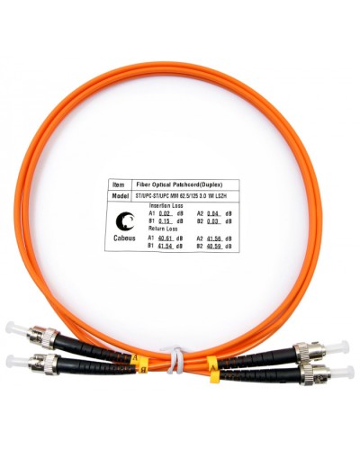Шнур оптический duplex ST-ST 62,5/125 mm 1м LSZH Cabeus FOP-62-ST-ST-1m в Стерлитамаке Патч-корды оптические Pintop.ru
