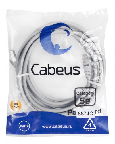 Патч-корд медный F/UTP кат.5е (10м) PVC (серый) Cabeus (PC-FTP-RJ45-Cat.5e-10m) в Стерлитамаке Патчкорды (медные) Pintop.ru