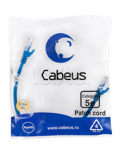 Патч-корд UTP, категория 5e, 0.3 м, неэкранированный, синий Cabeus PC-UTP-RJ45-Cat.5e-0.3m-BL в Стерлитамаке Патчкорды (медные) Pintop.ru