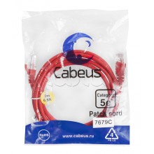 Патч-корд UTP, категория 5e, 2 м, неэкранированный, красный Cabeus PC-UTP-RJ45-Cat.5e-2m-RD
