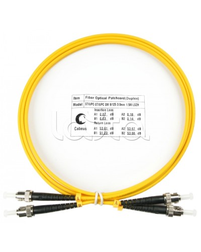 Шнур оптический duplex ST-ST 9/125 sm 1,5м LSZH Cabeus FOP(d)-9-ST-ST-1,5m в Стерлитамаке Патч-корды оптические Pintop.ru