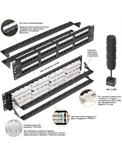 Патч-панель 19, 2U, 48xRJ45 NIKOMAX (NMC-RP48UE2-2U-BK) в Стерлитамаке Патч панель Pintop.ru