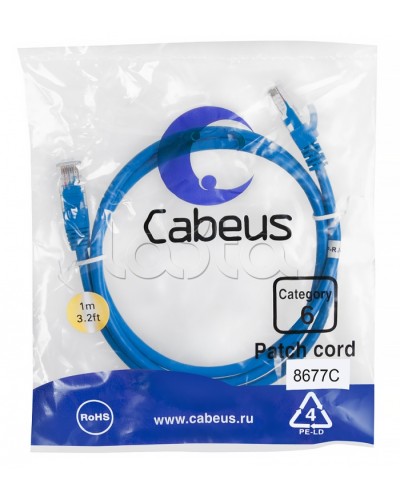 Патч-корд UTP, категория 6, 1 м, неэкранированный, синий Cabeus PC-UTP-RJ45-Cat.6-1m-BL в Стерлитамаке Патчкорды (медные) Pintop.ru