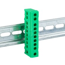 Шина "0" PE (6х9мм) 10 отверстий латунь зеленый изолированный корпус на DIN-рейку EKF PROxima (sn0-63-10-ig)