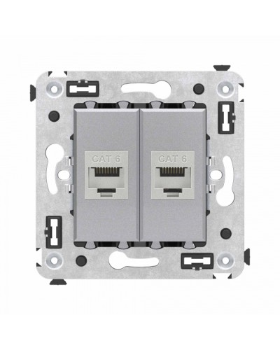 Компьютерная розетка RJ-45 в стену, кат.6 двойная экранированная, Avanti, Закаленная сталь DKC (4404794) в Стерлитамаке Розетки компьютерные и телефонные Pintop.ru