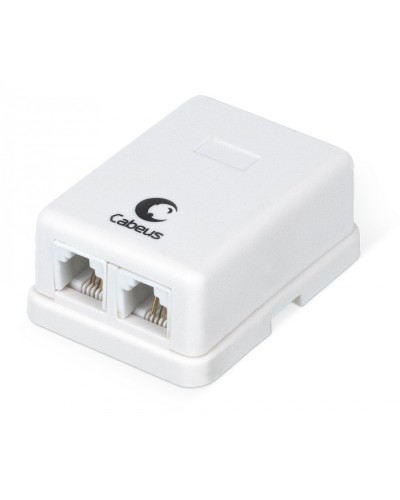 Розетка телефонная RJ-12(6P4C), двойная, внешняя, белая Cabeus WS-6P4C-TEL-2 в Стерлитамаке Розетки компьютерные и телефонные Pintop.ru