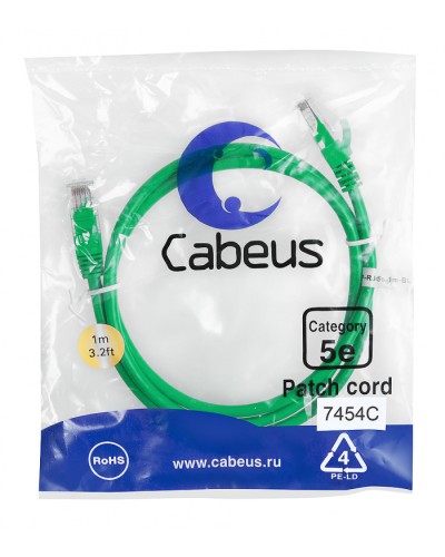 Патч-корд медный U/UTP кат.5е (1м) LSZH (зеленый) Cabeus (PC-UTP-RJ45-Cat.5e-1m-GN-LSZH) в Стерлитамаке Патчкорды (медные) Pintop.ru