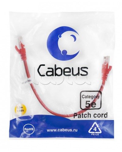 Патч-корд UTP, категория 5e, 0.3 м, неэкранированный, красный Cabeus PC-UTP-RJ45-Cat.5e-0.3m-RD в Стерлитамаке Патчкорды (медные) Pintop.ru