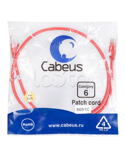 Патч-корд UTP, категория 6, 1 м, неэкранированный, красный Cabeus PC-UTP-RJ45-Cat.6-1m-RD в Стерлитамаке Патчкорды (медные) Pintop.ru