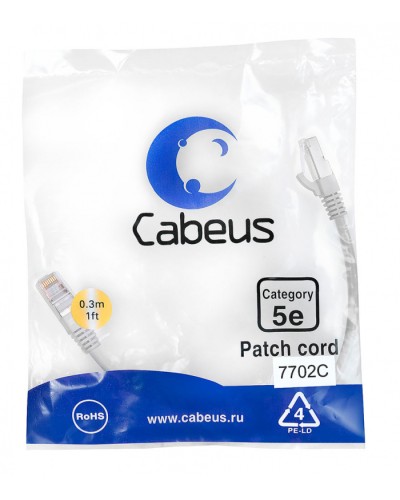 Патч-корд FTP, категория 5e, 0.3 м, экранированный, серый Cabeus PC-FTP-RJ45-Cat.5e-0.3m в Стерлитамаке Патчкорды (медные) Pintop.ru