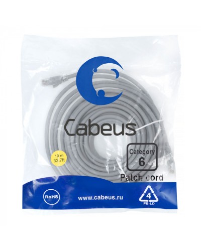 Патч-корд медный U/UTP кат.6 (10м) LSZH (серый) Cabeus (PC-UTP-RJ45-Cat.6-10m-LSZH) в Стерлитамаке Патчкорды (медные) Pintop.ru