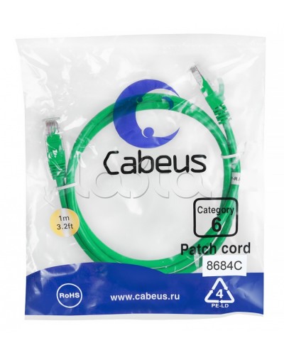 Патч-корд UTP, категория 6, 1 м, неэкранированный, зеленый Cabeus PC-UTP-RJ45-Cat.6-1m-GN в Стерлитамаке Патчкорды (медные) Pintop.ru