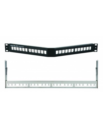 Коммутационная угловая панель 19” наборная, FTP, 1U, 24 порта, черный Eurolan (27A-00-24BL) в Стерлитамаке Патч панель Pintop.ru