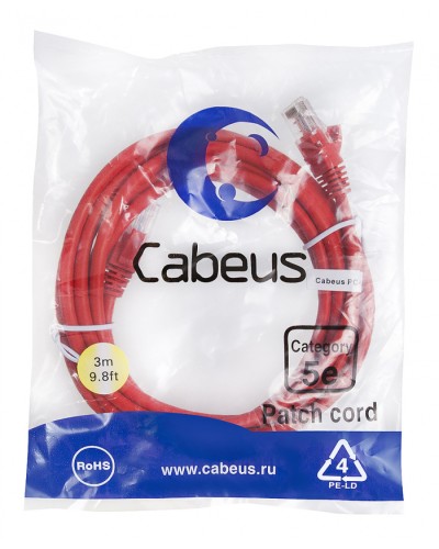 Патч-корд медный U/UTP кат.5е (3м) LSZH (красный) Cabeus (PC-UTP-RJ45-Cat.5e-3m-RD-LSZH) в Стерлитамаке Патч-корды и пигтейлы Pintop.ru