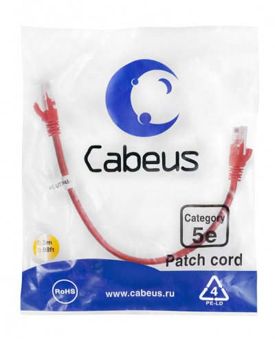 Патч-корд медный U/UTP кат.5е (0,3м) LSZH (красный) Cabeus (PC-UTP-RJ45-Cat.5e-0.3m-RD-LSZH) в Стерлитамаке Патчкорды (медные) Pintop.ru