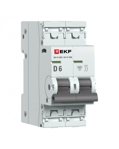 Автоматический выключатель 2P 6А (D) 6кА ВА 47-63N EKF PROxima (M636206D) в Стерлитамаке Электротехническое оборудование Pintop.ru