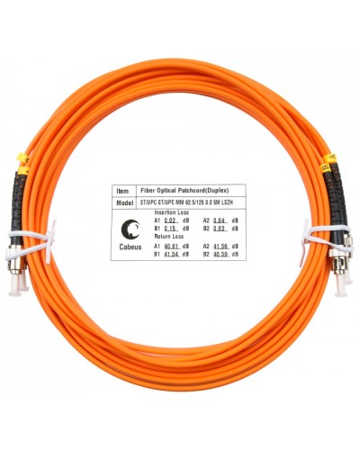 Шнур оптический duplex ST-ST 62,5/125 MM 5 м LSZH Cabeus FOP-62-ST-ST-5M в Стерлитамаке Патч-корды оптические Pintop.ru