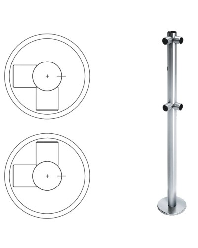 Стойка ограждения L-образная с отверстием под фиксатор, 2 муфты справа (антик серебро) Oxgard в Стерлитамаке Ограждения Pintop.ru