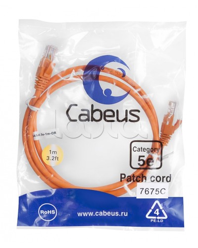 Патч-корд медный U/UTP кат.5е (1м) LSZH (оранжевый) Cabeus (PC-UTP-RJ45-Cat.5e-1m-OR-LSZH) в Стерлитамаке Патчкорды (медные) Pintop.ru
