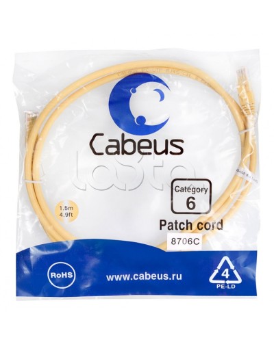Патч-корд UTP, категория 6, 1.5 м, неэкранированный, желтый Cabeus PC-UTP-RJ45-Cat.6-1.5m-YL в Стерлитамаке Патчкорды (медные) Pintop.ru