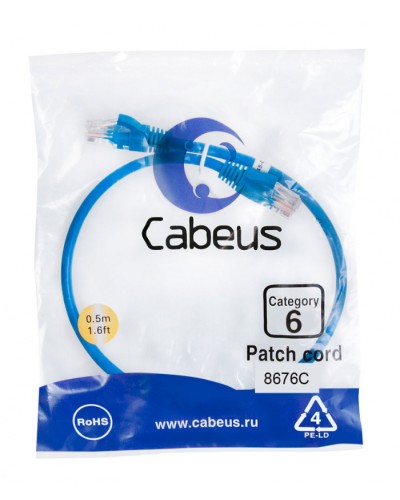 Патч-корд UTP, категория 6, 0.5 м, неэкранированный, синий Cabeus PC-UTP-RJ45-Cat.6-0.5m-BL в Стерлитамаке Патчкорды (медные) Pintop.ru