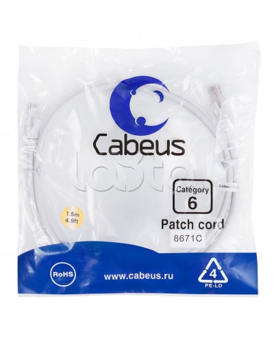 Патч-корд UTP, категория 6, 1.5 м, неэкранированный, белый Cabeus PC-UTP-RJ45-Cat.6-1.5m-WH в Стерлитамаке Патчкорды (медные) Pintop.ru