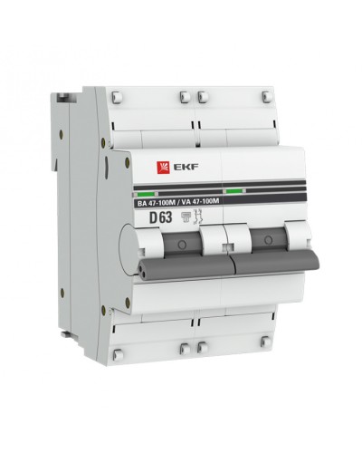 Автоматический выключатель 2P 63А (D) 10kA ВА 47-100M без теплового расцепителя EKF (mcb47100m-2-63D-pro) в Стерлитамаке Электротехническое оборудование Pintop.ru