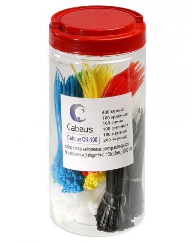 Набор стяжек нейлоновых неоткрывающихся, безгалогенные (halogen free), 100x2.5мм Cabeus CK-100 в Стерлитамаке Стяжки-хомуты Pintop.ru