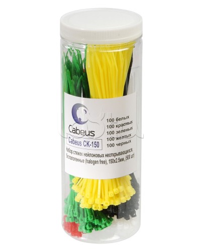 Набор стяжек нейлоновых неоткрывающихся, безгалогенные (halogen free), 150x2.5мм Cabeus CK-150 в Стерлитамаке Стяжки-хомуты Pintop.ru