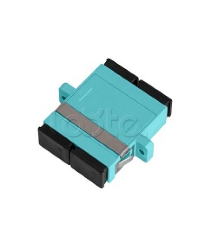 Адаптер NIKOMAX волоконно-оптический, соединительный, многомодовый, стандарта OM3, SC/UPC-SC/UPC, двойной, пластиковый, без шторки, с фланцами, аква, уп-ка 2шт. NIKOMAX (NMF-OA2M3-FN-SCU-SCU-AQ-2) в Стерлитамаке Проходные адаптеры и розетки оптические Pint