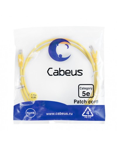 Патч-корд медный U/UTP кат.5е (1,5м) LSZH (желтый) Cabeus (PC-UTP-RJ45-Cat.5e-1.5m-YL-LSZH) в Стерлитамаке Патчкорды (медные) Pintop.ru
