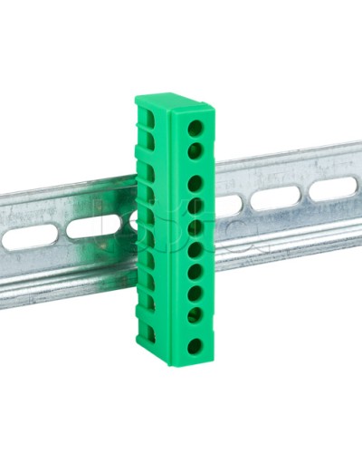 Шина 0 PE (6х9мм) 10 отверстий латунь зеленый изолированный корпус на DIN-рейку EKF PROxima (sn0-63-10-ig) в Стерлитамаке Клеммные колодки Pintop.ru