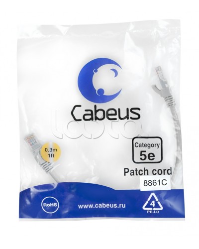 Патч-корд медный U/UTP кат.5е (0,3м) LSZH (белый) Cabeus (PC-UTP-RJ45-Cat.5e-0.3m-WH-LSZH) в Стерлитамаке Патчкорды (медные) Pintop.ru