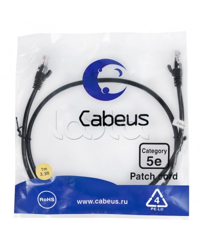 Патч-корд медный U/UTP кат.5е (1м) LSZH (черный) Cabeus (PC-UTP-RJ45-Cat.5e-1m-BK-LSZH) в Стерлитамаке Патчкорды (медные) Pintop.ru