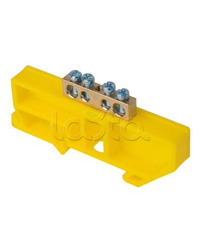 Шина 0 N (6х9мм) 4 отверстия латунь желтый изолятор на DIN-рейку EKF PROxima (sn0-63-04-dz) в Стерлитамаке Аксессуары для стоек и шкафов Pintop.ru