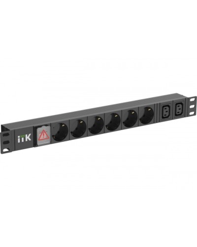 ITK 6 розеток нем. ст. + 2 С13 LED 1U вх. С14 алюмин.(PH12-6D2C133) в Стерлитамаке Блоки розеток Pintop.ru