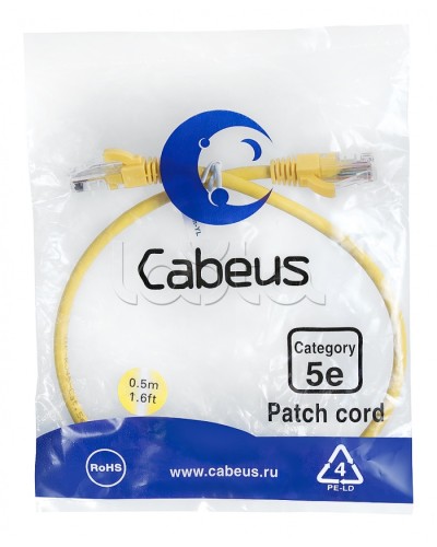 Патч-корд медный U/UTP кат.5е (0,5м) LSZH (желтый) Cabeus (PC-UTP-RJ45-Cat.5e-0.5m-YL-LSZH) в Стерлитамаке Патчкорды (медные) Pintop.ru