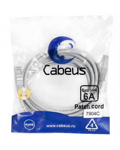 Патч-корд SSTP, категория 6a, 10G, S/FTP экранированный, LSZH, 3 м, серый Cabeus PC-SSTP-RJ45-Cat.6a-3m-LSZH в Стерлитамаке Патчкорды (медные) Pintop.ru