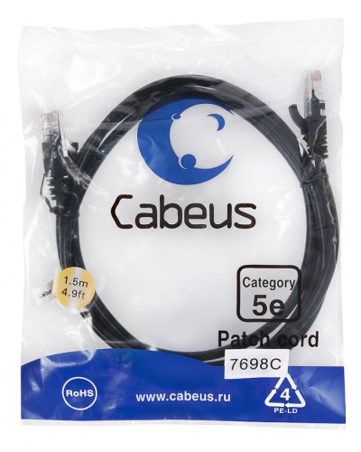 Патч-корд медный U/UTP кат.5е (1,5м) LSZH (черный) Cabeus (PC-UTP-RJ45-Cat.5e-1.5m-BK-LSZH) в Стерлитамаке Патчкорды (медные) Pintop.ru