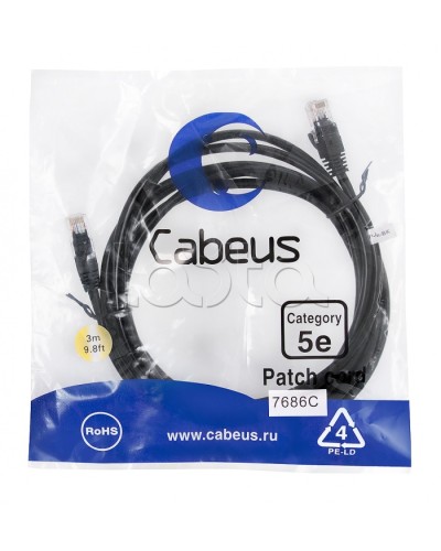 Патч-корд медный U/UTP кат.5е (3м) LSZH (черный) Cabeus (PC-UTP-RJ45-Cat.5e-3m-BK-LSZH) в Стерлитамаке Патчкорды (медные) Pintop.ru