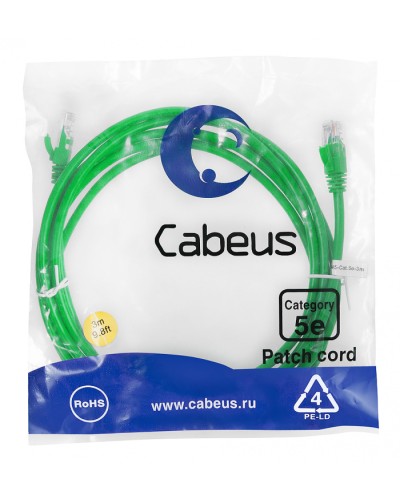 Патч-корд медный U/UTP кат.5е (3м) LSZH (зеленый) Cabeus (PC-UTP-RJ45-Cat.5e-3m-GN-LSZH) в Стерлитамаке Патчкорды (медные) Pintop.ru