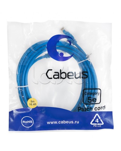 Патч-корд медный U/UTP кат.5е (5м) LSZH (синий) Cabeus (PC-UTP-RJ45-Cat.5e-5m-BL-LSZH) в Стерлитамаке Патчкорды (медные) Pintop.ru